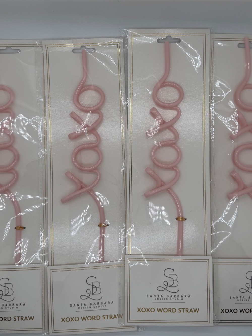 Lot of 4 Santa Barbara Design Studio XOXO Pink Reusable Word Straws BRAND NEW